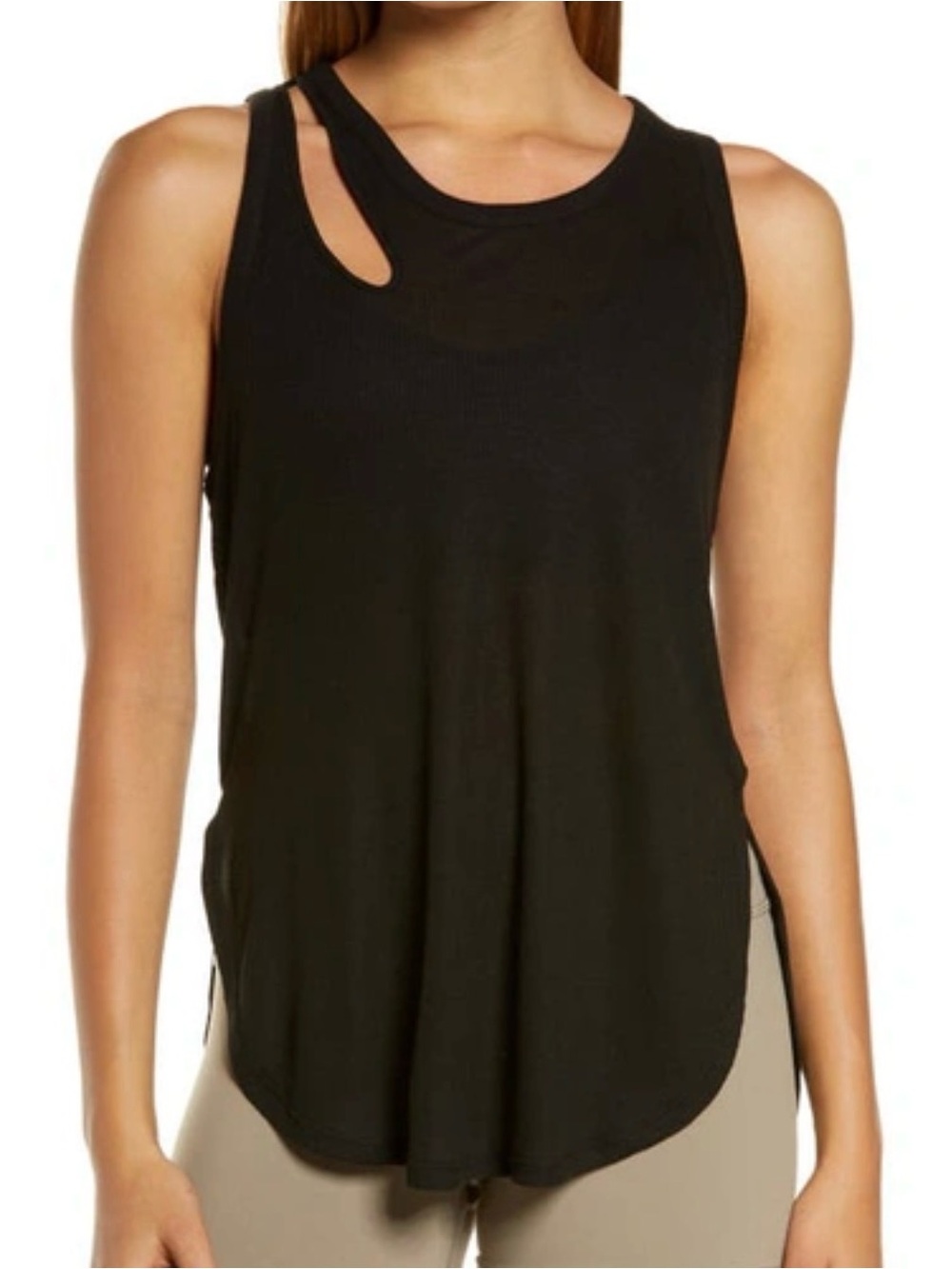 ALO Yoga Black Ribbed Tank with Twist Shoulder Strap